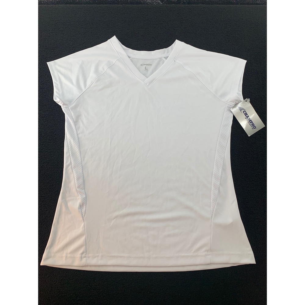 CHAMPPRO SPORTS White‎ Athletic Performance V-Neck T-Shirt Women's Size L